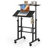 COSTWAY Scrivania per Computer Regolabile in Altezza, Scrivania Salvaspazio con Ruote e Ganci, Tavolo Porta PC per Studio e Ufficio, 60 x 60 x 72-124 cm (Nero)