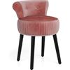 COSTWAY Poltrona da Trucco in Velluto, Sgabello Soggiorno con Gambe in Legno Massello, Sedia d'Accent per Camera da Letto, Soggiorno, Portata 110 kg (Rosa)