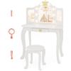 COSTWAY Set Toeletta Trucco per Bambina con Sgabello, Tavolo Trucco Triplo Specchio Staccabile con Luci LED a 3 Colori, Postazione Trucco con Cassetto e Accessori, per Bambine 3-7 Anni (Bianco)