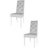 t m c s Tommychairs - Set 2 sedie Chantal per cucina e sala da pranzo, struttura in legno di faggio verniciata bianco, seduta e schienale con bottoni, imbottiti e rivestiti in velluto grigio chiaro