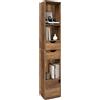WOLTU Libreria Scaffale Moderna in Legno, Libreria Verticale con 3 Vani Aperti, 2 Cassetti e 1 Armadietto, Mobile Portaoggetti Portalibri da Terra con Ripiano Regolabile, Legno Marrone, 30x24x158cm