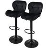 ML DESIGN modern living ML-Design Set di 2 Sgabelli da Bar Rivestimento in Velluto Nero Sedia da Bancone Regolabile in Altezza 59-79 cm Girevole a 360° Sgabello Alto da Cucina Sedie da Bistrot con Schienale e Poggiapiedi