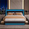 BLSYHDH Letto baule 140x200 con Led,Letto imbottito con 4 cassetti Lettino imbottito con porte di ricarica USB e Type-C sul comodino, letto matrimoniale imbottito letto matrimoniale (grigio,biancheria)