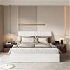 BSMGSGN Letto Matrimoniale 140x190 con Contenitore Idraulico, Testiera Regolabile, Imbottito in Tessuto Teddy, USB - Senza Materasso, Color Latte (Bianco latte-I, 140x190 cm)