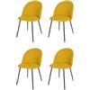 KEKOHOME Set 4 sedie sala da pranzo LUNA gambe in acciaio nero opaco, tessuto giallo