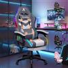 ALFORDSON Sedia Gaming Massaggiante con Luci LED,Poltrona Scrivania con Poggiapiedi,Sedia Ergonomica Gamer per Ufficio Domestico,Schienale Regolabile 90-150°,Portata 180KG, Tessuto(Grigia splicing)