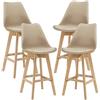 [en.casa] Set di 4 Sgabelli da Bar con Poggiapiedi e Schienale Seduta Imbottita in Similpelle Sedie Alte da Bancone per Cucina con Gambe in Faggio - Beige