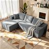 Scisola Divano Modulare a Forma di L Divano ad Angolo Divano Letto, Boneless Couch con Portabicchieri, Liberamente Componibile Divano a 3 Posti 4 Posti Sofa Soggiorno Appartamento 261x146x60cm, Grigio