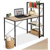 tectake® Scrivania 122x61x120cm, Stile Industriale, Scrivania salvaspazio, tavolo da lavoro, gaming, casa e ufficio, per computer portatile e computer fisso, banco da lavoro 3 ripiani - Legno Chiaro