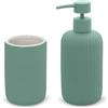 Inbagno Set Accessori Bagno 2 Pezzi in Ceramica Verde cannettato, Dispenser Sapone e portaspazzolini Soft Touch, Spring