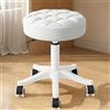 XUEGW Sgabello rotondo con ruote, altezza regolabile, rivestimento in pelle PU Sgabello girevole da disegno SPA Sgabelli da salone Sedia da ufficio piccola (Bianco,Confezione da 1)