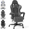 TRIUMPHKEY Tessuto Sedia da Gaming da Ufficio,Sedia Gaming Con Supporto Lombare,Poltrona Gaming Con Poggiatesta, Ergonomica Sedia, Con Poggiapiedi,Girevole a 360 Gradi(Grigio Chiaro)
