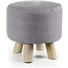 Gicos Pouf Sgabello Tondo Grigio in Legno E Tessuto 28 * 27 CM HEZ-790140
