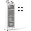 COSTWAY Mobile da Cucina in Metallo a 5 Ripiani, Credenza Salvaspazio con Mensole Regolabili 4 Ruote, Base Intercambiabile e Porta Semitrasparente, Organizzatore per Sala da Pranzo, Soggiorno (Bianco)