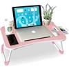 unycos - Vassoio per la Colazione e da Letto【60x40x26 cm】Tavolo Pieghevole con Leggio, Supporto Multifunzionale per Computer Portatile, Tablet, Lavorare, Leggere (Rosa con Cassetto)