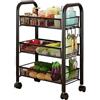 Yokawe Scaffale portaoggetti per frutta e verdura, a 5 ripiani, impilabile, in rete metallica, con ruote, cestino per la spesa, organizer per cucina, dispensa (nero, 3 strati)