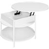 KIMENICH Tavolino Rotondo con Piano di Sollevamento, Tavolino da Caffè Regolabile in Altezza, Tavolo da Salotto con Scaffalature Aperte, Spazio Nascosto, per Soggiorno, Ufficio, 70 x 70 x 50 cm, Bianco