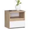 AKORD | Comodino Piccolo con un Cassetto e un Ripiano | Armadio Camera da Letto | Cassettiera Scrivania | Salvaspazio | 40x40x35 cm | 16mm Pannello laminato | Rovere Sonoma & Bianco Frontale