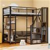 Moimhear Letto a soppalco 90 x 200 cm, letto in metallo con vano portaoggetti, ripiani e scale, letto per adulti e culla (nero)