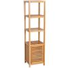 HOMCOM Mobile Alto Bagno/Terrazzo, Scaffale a Torre in Bambù con 4 Ripiani e Armadietto con Sportello, 36x33x140 cm, Colore Legno