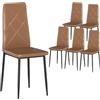 HOMCOM Set di 6 Sedie Sala da Pranzo in Finta Pelle, Sedie Cucina con Schienale Alto con Cuciture a Diamante e Gambe in Acciaio, Sedia Moderne per Cucina, Camera da Letto, Ufficio e Soggiorno, Marrone