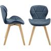 [en.casa] Set 2 Sedie con Rivestimento in Similpelle Trapuntata e Gambe in Legno di Faggio Sedie da Design Ergonomico per Sala da Pranzo Soggiorno Riunioni - Blu