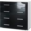 Vladon Madia Pavos, mobile con 4 cassetti, bianco opaco/nero lucido (76 x 72 x 35 cm)