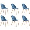 BenyLed Set di 6 Sedie Imbottite per Sala da Pranzo, con Schienale in Morbido Velluto e Gambe Regolabili in Metallo, Colore: Blu