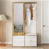Soweiz Set da ingresso moderno, guardaroba con specchio, scarpiera, scarpiera con ganci e asta appendiabiti estraibile, 100x38x180 cm (Bianco e color legno)