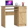 AKORD | Scrivania con Ripiano per Tastiera | Office Desk | Cassetto e Armadietto Sul Lato Destro | Scrittoio per Ufficio | Per Computer PC Laptop | 90x77x50 cm | 30 kg Rovere Artigianale