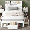 Lexiou Letto singolo, con porta USB e cassetti e armadietto, lettino per bambini, letto multifunzione, grande spazio di archiviazione, senza materasso (90 x 200 cm)