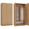 BDW Armadio a 2 ante, 6 ripiani, appendiabiti multiuso, cassettiera, armadio per camera da letto, soggiorno, 180 x 90 x 50 cm, (rovere Artisan)