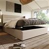 KUAKE Letto imbottito idraulico, letto matrimoniale 160 x 200 cm, letto con rete a doghe in metallo, lino, grigio (160 x 200 cm, beige)