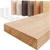 LAMO Manufaktur Mensola da parete con staffe bianche a J | Mensola 70 cm per soggiorno, cucina, studio stile industriale | Colore: naturale, Bordo: diritto | Legno massello