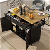 KUAKE Carrello per isola da cucina con piano di lavoro pieghevole, armadio da cucina su ruote con cassetto e portaspezie e 2 ante, isola da cucina mobile, per cucina e sala da pranzo (nero)