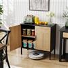 RELAX4LIFE Credenza Buffet con 2 Ante in Rattan, Ripiano Regolabile in 3 Posizioni, Gambe in Metallo, Kit Antiribaltamento, per Cucina Sala da Pranzo Soggiorno (NERO)