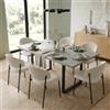 JIEXI Set di 6 tavoli da pranzo allungabili, 130 x 170 cm, 6 sedie in velluto a coste, piano rettangolare in MDF e polvere di cemento, stile moderno e contemporaneo, per sala da pranzo e cucina