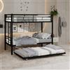 KOMHTOM Letto a Castello a 3 posti con letto estraibile, barriere di sicurezza, scale e rete a doghe in metallo, telaio letto moderno per bambini e adolescenti (nero-C)