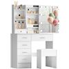 Ereousa Toeletta Trucco con Specchio e Sgabello, Postazione Make-up Robusta con Luci Dimmerabili e Guida Video, Scrivania Trucco con 6 Cassetti e 6 Ripiani, Bianco, 36×80×131 cm, H070512