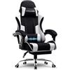 GTPLAYER Sedia da gioco, sedia da ufficio, sedia ergonomica, sedia da gioco, con supporto per massaggi, sedie task con poggiapiedi e poggiatesta, tessuto bianco