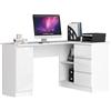 AKORD Scrivania ad Angolo B-20 | 3 cassetti, 2 Ripiani e un Ripiano con Anta | Scrivania ad angolo per l'ufficio in casa | 155x77x85 | 60 kg | Bianco & Bianco Lucido Frontale