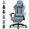 GTPLAYER Sedia da gaming, ergonomica, da scrivania, con superficie in tessuto, cuscino a molla, braccioli di collegamento e poggiapiedi, Azzurro