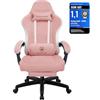 GTPLAYER Sedia da gaming, ergonomica, da scrivania, con superficie in tessuto, cuscino a molla, braccioli di collegamento e poggiapiedi, Rosa