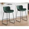 DAYALANE Set di 2 Sgabelli da Bar Moderni Sgabelli Cucina in Ecopelle Sedie da Bar Alti con Schienale Sgabello Bar con Gambe in Metallo per Bancone Cucina Penisola, Verde