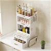 BAKAJI Credenza Scaffale Portaspezie in Metallo Salvaspazio, Scaffalatura Organizer Portatutto con Doppia Vetrinetta Trasparente per Cucina, Base Antiscivolo e Cassetto, 41 x 28 x 70 cm (Bianco)