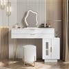SUKY Tavolo da toeletta con specchio illuminato a LED, set da toeletta bianco con design allungabile, moderno tavolo cosmetico per camera da letto, B100/H78/T40 cm (senza sgabello)