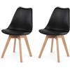 EGGREE - Set di 2 Sedie da Pranzo Stile Rétro con Gambe in Legno Massello di Faggio e Imbottitura Colore Nero