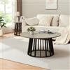 [en.casa] Tavolino da Salotto con Piano Rotondo Tavolo Basso con Struttura a Doghe in Bambù Tavolino Rotondo Centrale da Caffè Ø90x45 cm per Soggiorno - Nero/Effetto Cemento