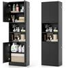 GIANTEX Credenza da Cucina Alta 190 cm con 4 Ante, 2 Scomparti Aperti e 6 Ripiani, 4 Kit Antiribaltamento, Armadio Portaoggetti per Cucina e Bagno