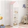 [en.casa] Libreria per Cameretta a Forma di Casa con 4 Scomparti Portaoggetti Scaffale Portagiochi Mobiletto Organizzatore Montessori 140 x 40 x 35 cm - Bianco/Rosa